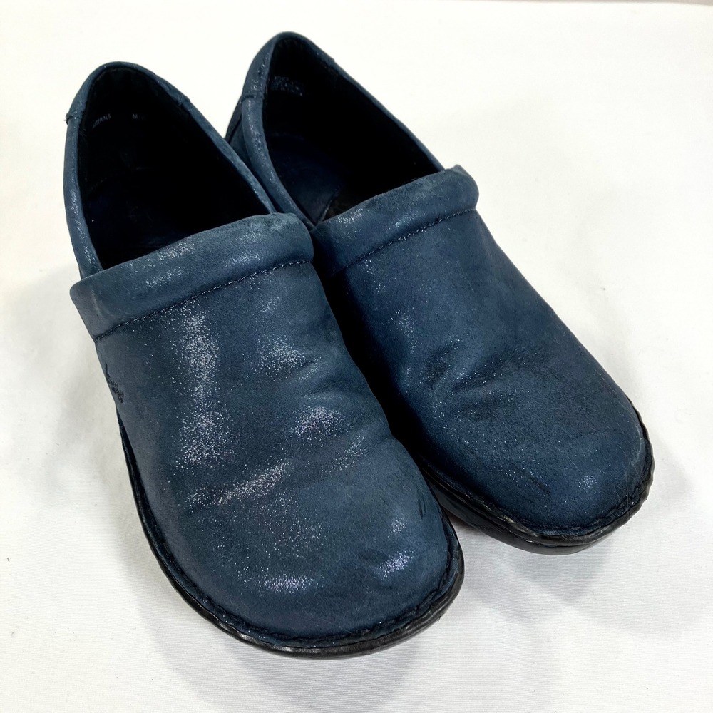Born Concepts‎ BOC Denim Blue Suede Shimmer Clogs Women Sz 7.5 Boho Festival